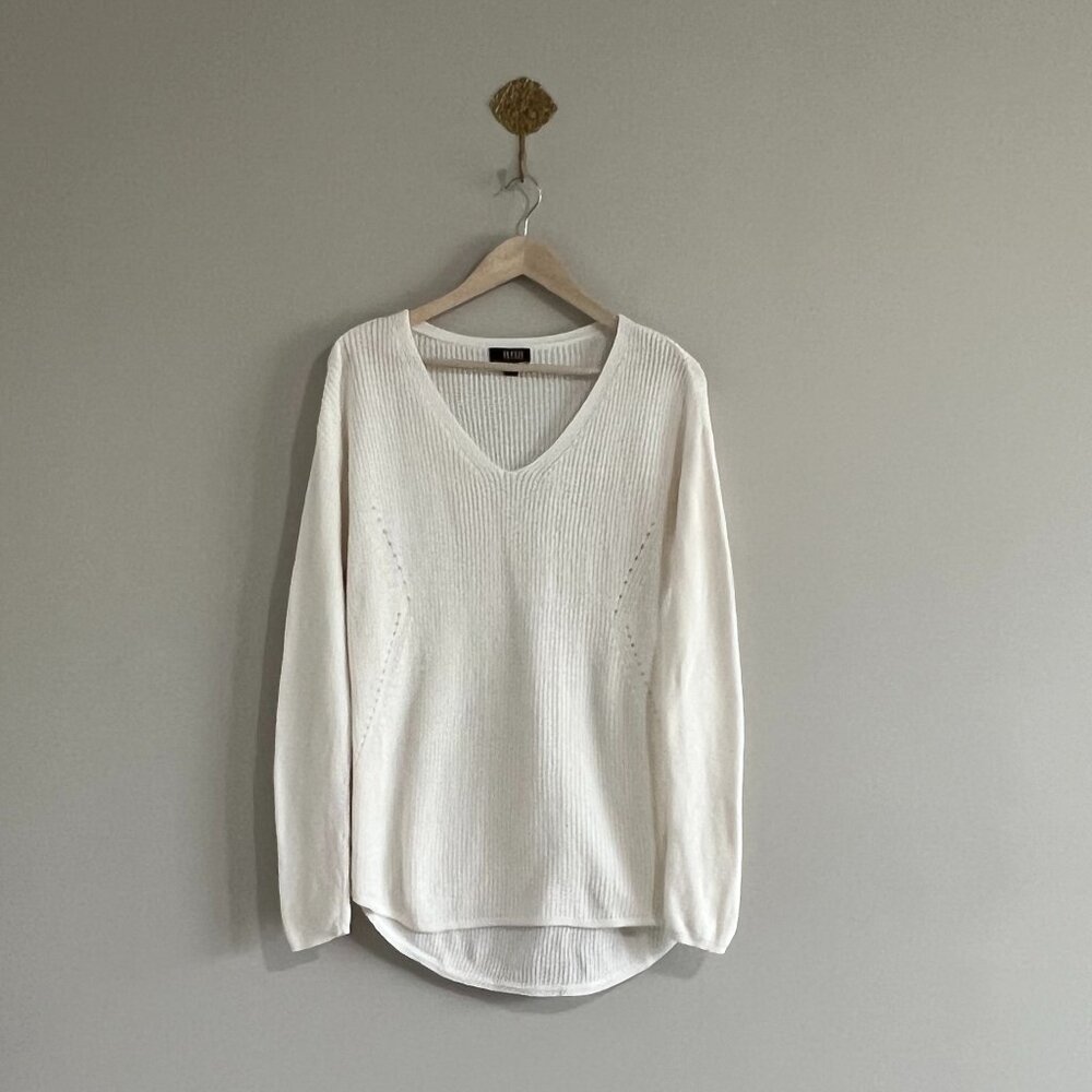 A.N.A Cream V Neck Cotton Knit Top Medium High Low Tunic